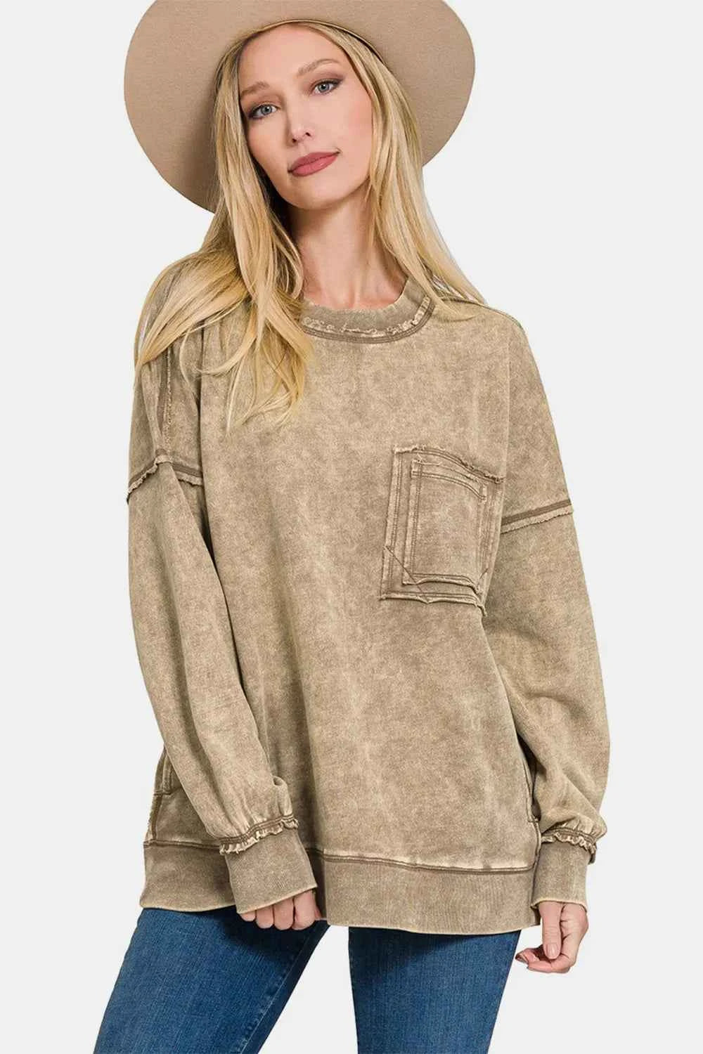 Zenana Exposed Seam Round Neck Dropped Shoulder Sweatshirt Mocha 1bb5ffa1-4b94-4c8f-bfe5-357654da23ff-Max