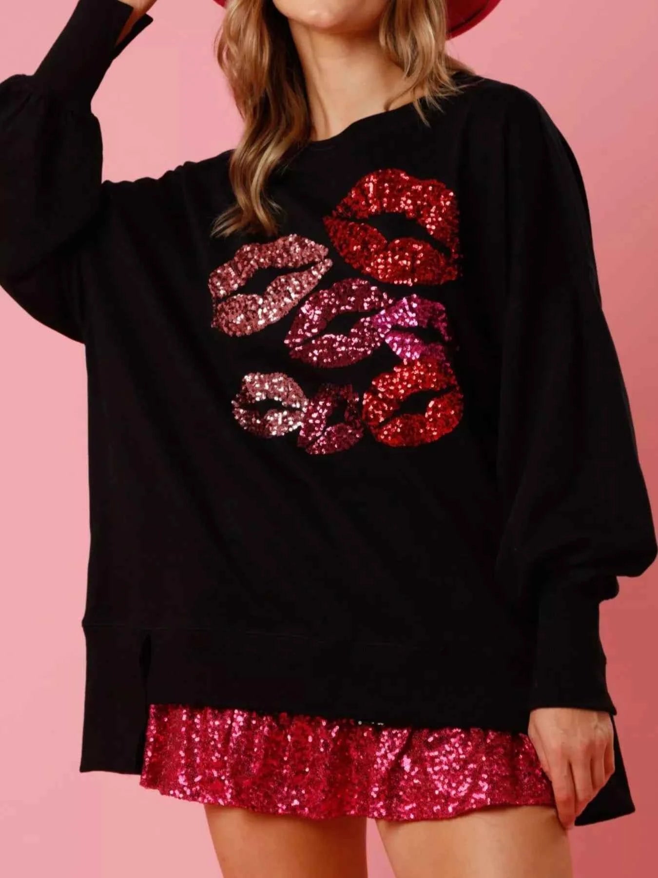 Lips Round Neck Dropped Shoulder Sweatshirt 1bbbe3ca-cc2e-4a60-ac44-645a0d99241e-Max-Origin