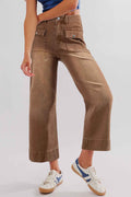 Brown Flap Pockets Front Straight Cropped Jeans 1bc6ea08472a5ef4