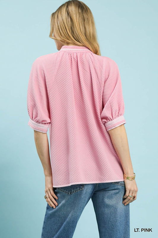 Textured Jacquard Contrast Trim Top 1bc9471f-5402-49f2-8a17-ddd8ab028e6d-Max