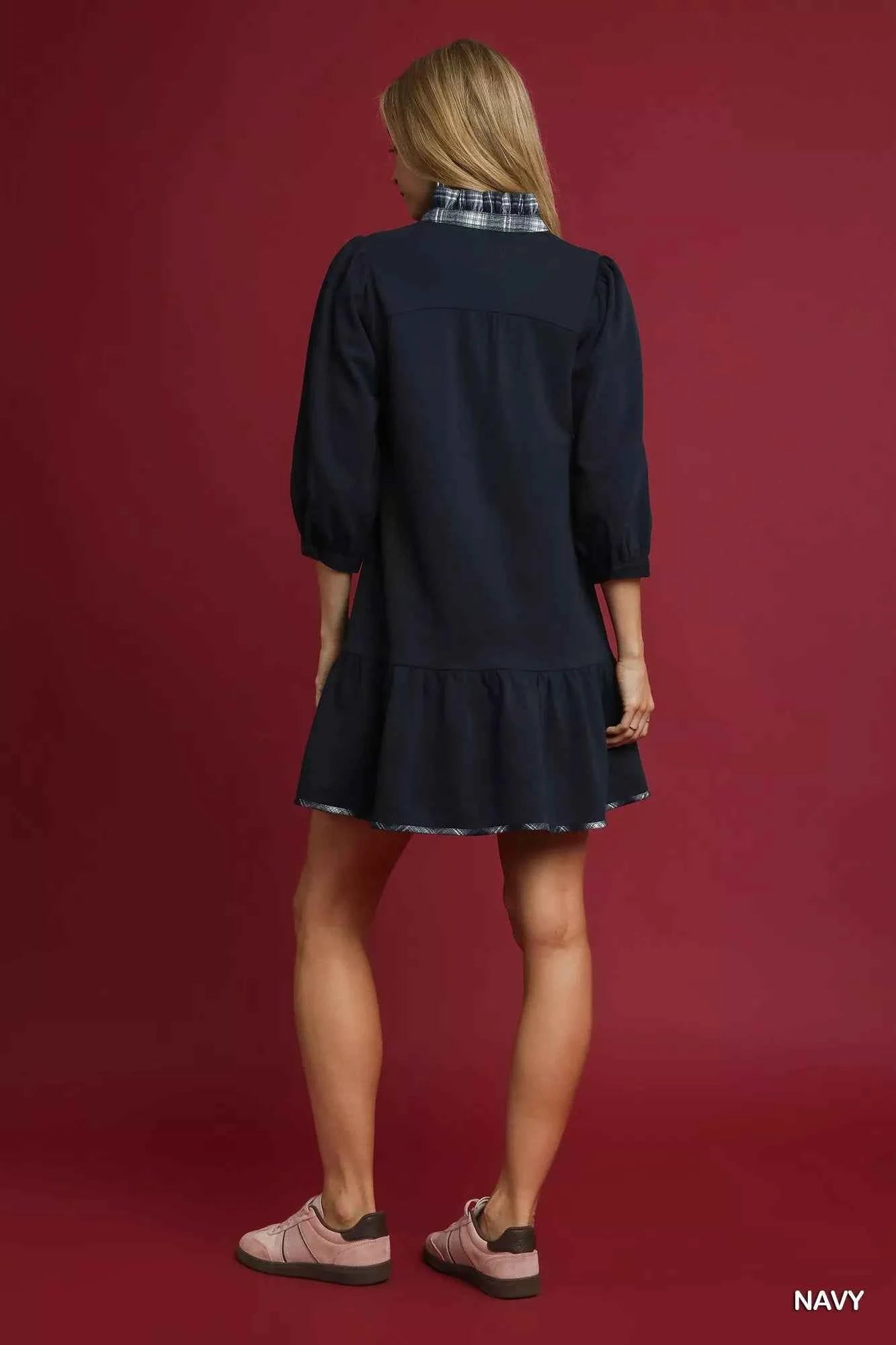 French Terry Ruffle Hem Dress with Plaid Trim 1bcee123-4483-4a24-a788-1e717e0750fa-Max-Origin