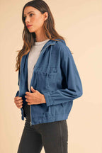 Real Teal Corduroy Drawstring Hooded Pocket Zip Up Jacket 1be3bf84900d2c11