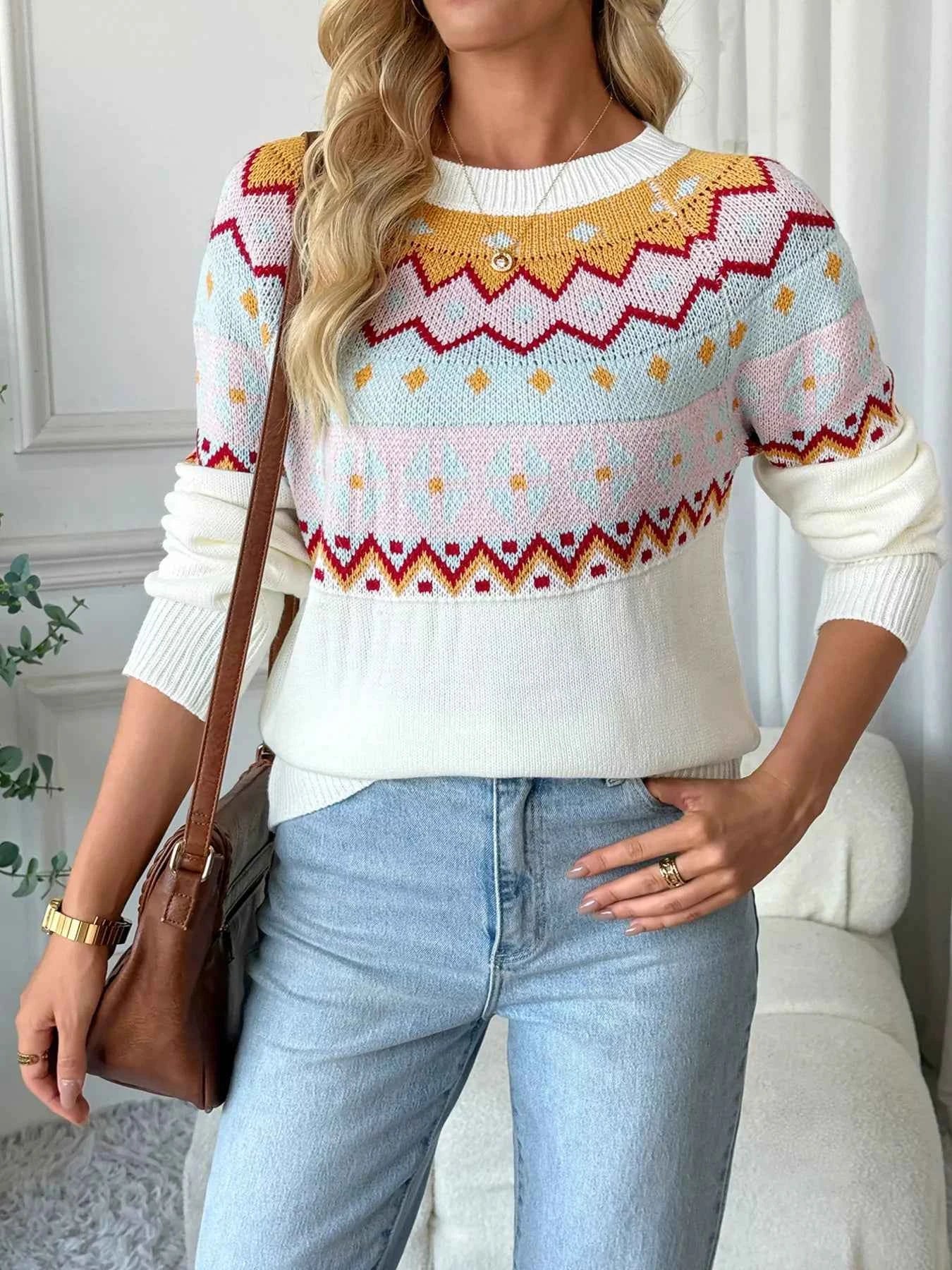 Contrast Round Neck Long Sleeve Sweater 1bea8134b5ef4fcfa2806e8cedfa9902-Max-Origin