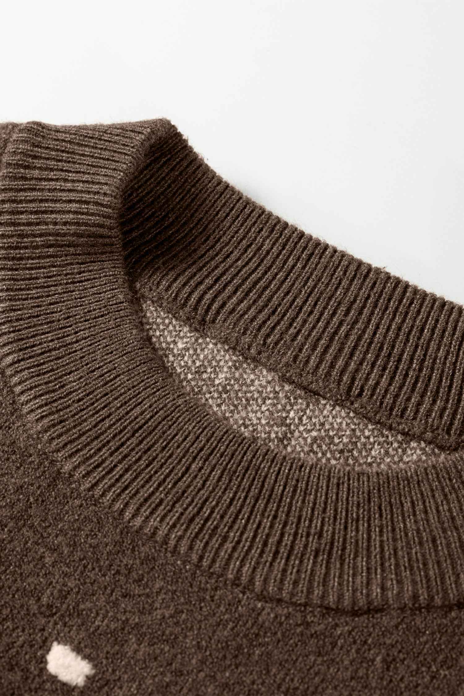 Coffee Dotted Print Ribbed Edge Knit Sweater 1bf243dda77d3851
