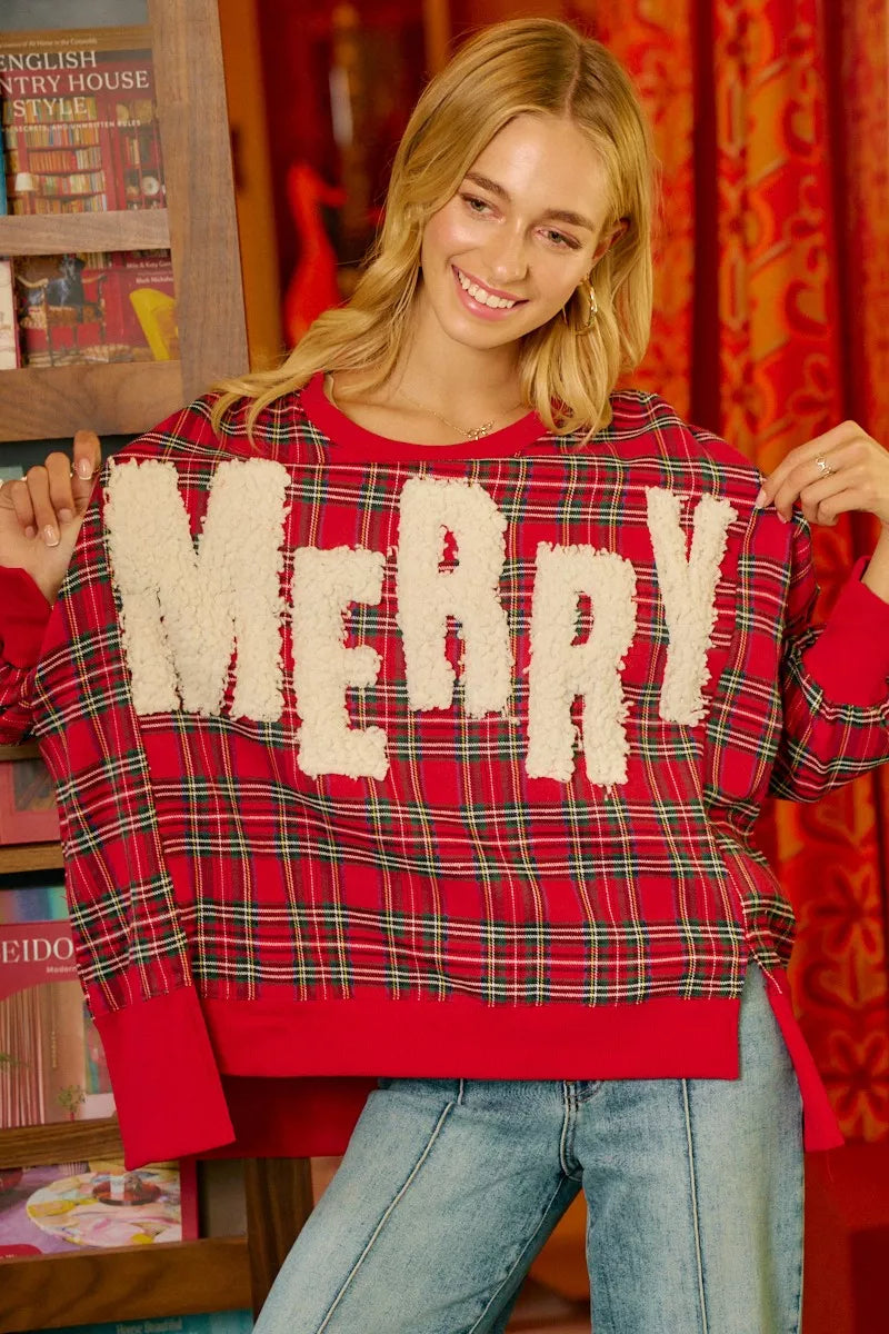 BiBi Merry Letter Patches Christmas Plaid Sweatshirt 1bf417934ea14e468344637e8a09320b-Max-Origin