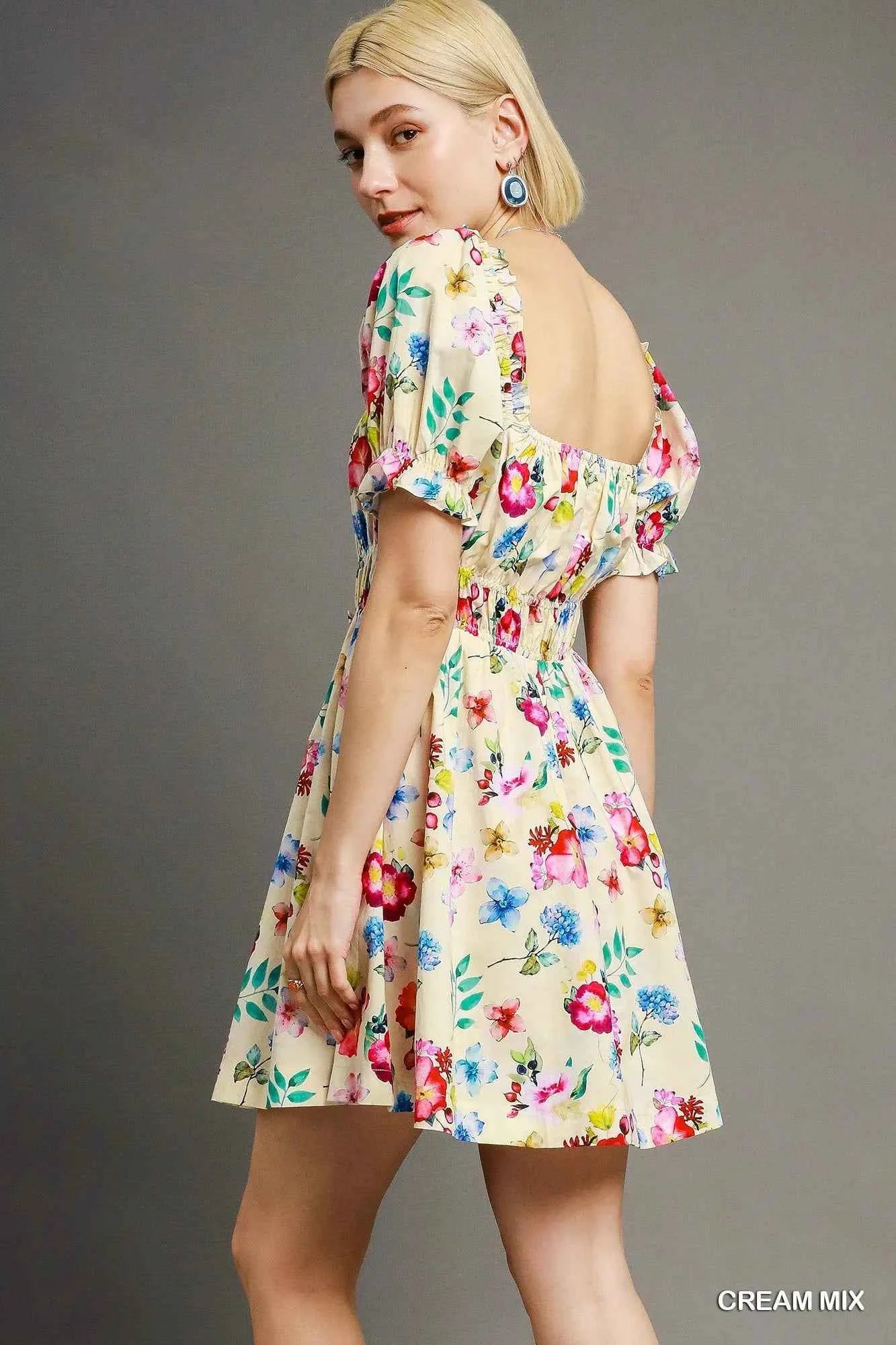 Umgee Floral Print Puff Sleeve Mini Dress 1bf5f8a6-6808-4e79-83ef-eafe6be463b1-Max-Origin
