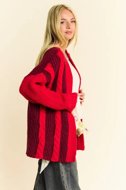 Davi & Dani Cable-Knit Color Block Open Front Cardigan 1bff37b5-ed1a-445b-b7ea-fbda820e70a7-Max