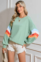 Moonlight Jade Patchwork Drop Sleeve Loose Sweatshirt 1c06a3bf244812ab