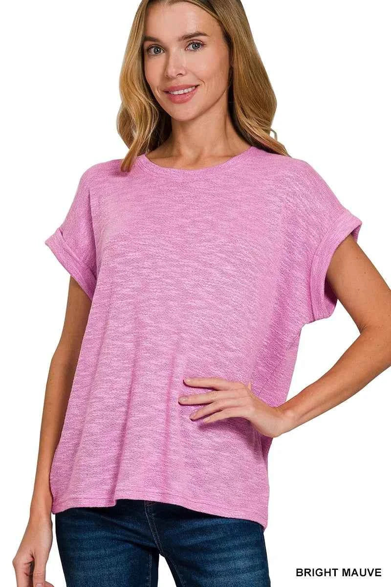 Zenana Hacci Slub Rolled Up Sleeve Tee BRIGHT MAUVE 1c0b6b10a845409baef656dcfac1542f-Max-Origin