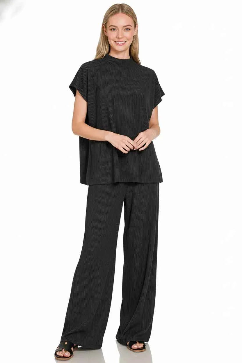 Zenana Raised Rib Short Sleeve Tee & Pants Set 1c11379e-6f77-49cc-a1d1-f437f526cfe2-Max-Origin