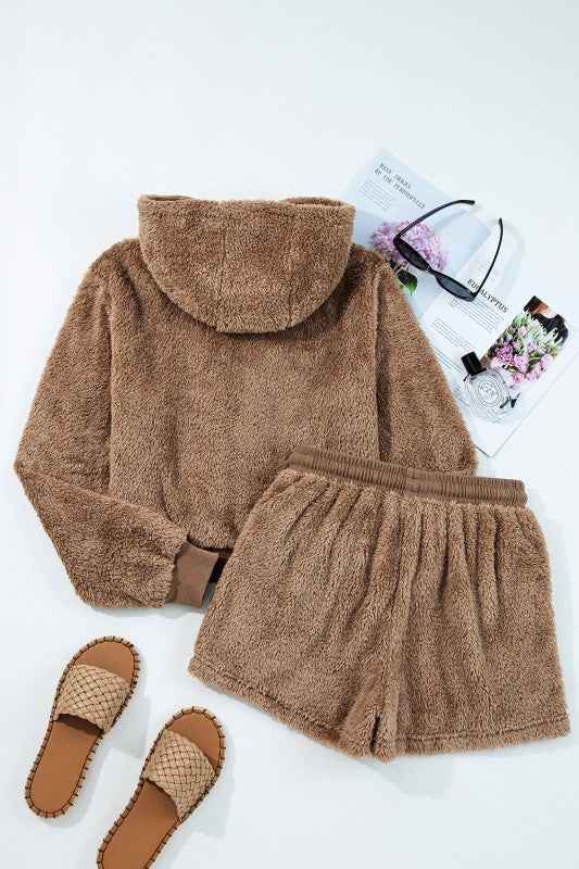 Sherpa Zip-Up Hoodie and Drawstring Shorts Set 1c12af7f-7345-44a2-a0a4-5eb1fcf40e18