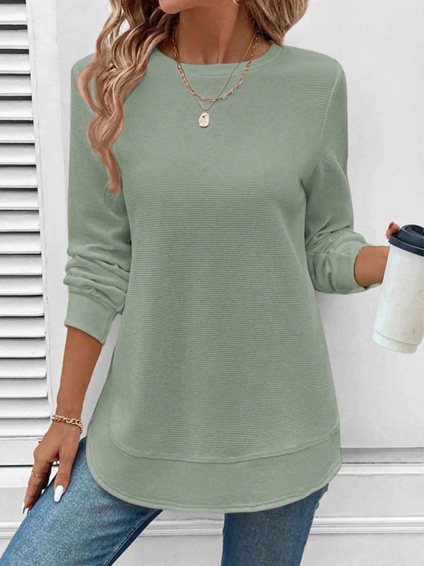 Round Neck Long Sleeve Casual Sweatshirt 1c12f04549f74cb5bf2d16859639905e-Max-Origin