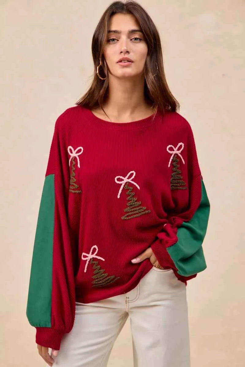 BiBi Christmas Theme Tree Embroidered Sweater 1c13a60611cf4f50a2bb126558a48156-Max-Origin