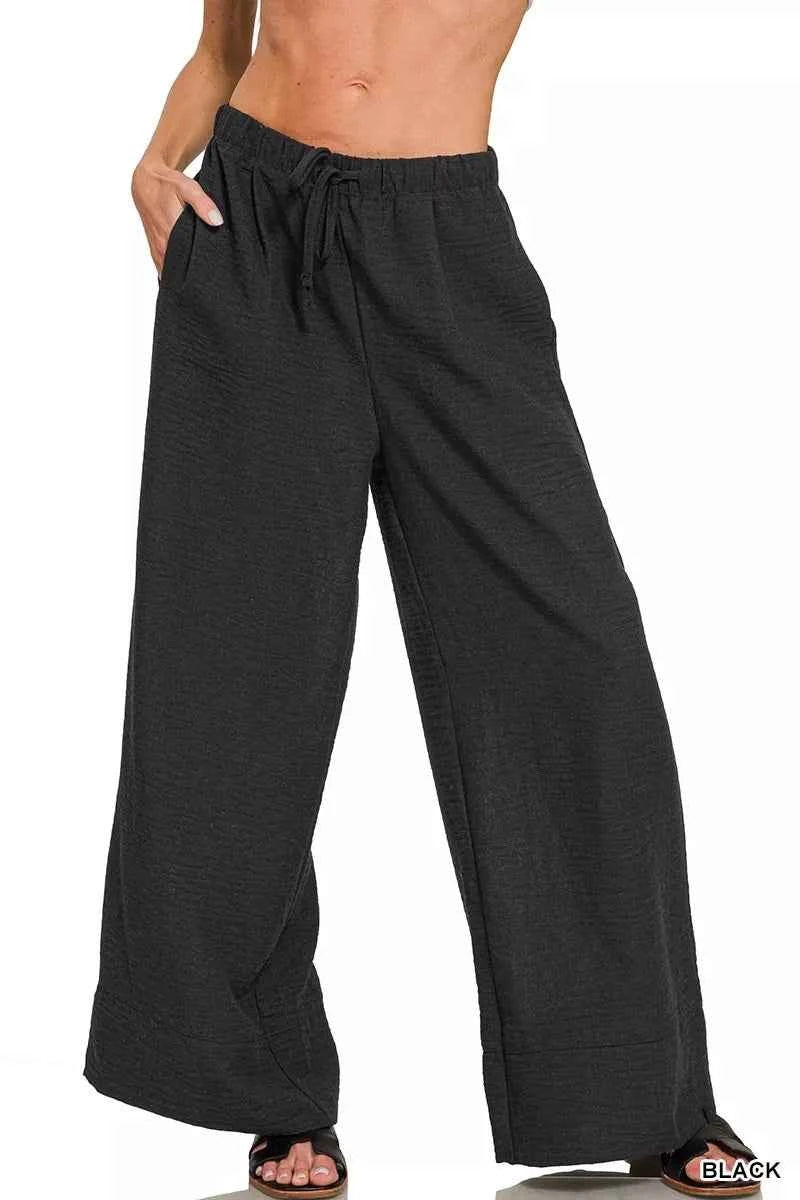 Zenana Woven Airflow Drawstring Pants 1c1795e9daaf44a288101be236061dd6-Max-Origin
