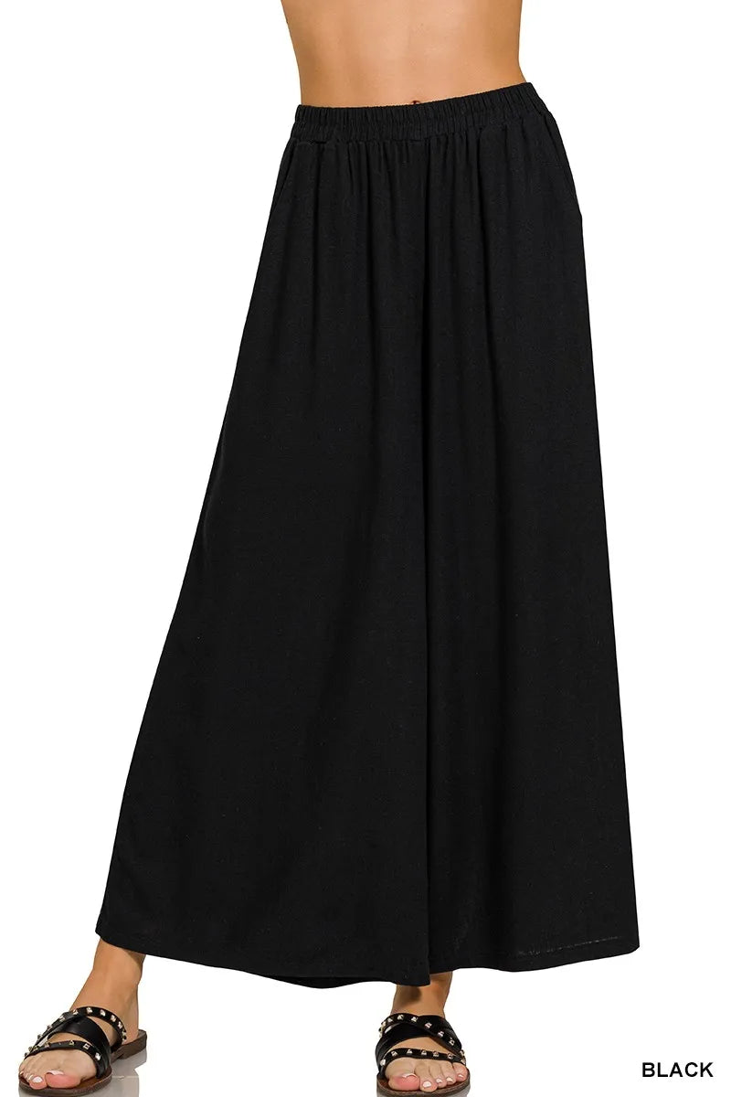Zenana Woven Pleated Linen Blend Wide Leg Pants BLACK 1c18ac32a8c647cca7e7fe69dfc344d2-Max-Origin