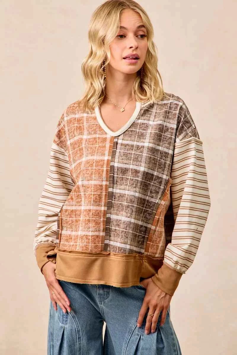 BiBi Plaid And Stripe Mix And Match Top With Open Seam 1c1f015ec3bf40db89b17e743eaf61a4-Max-Origin