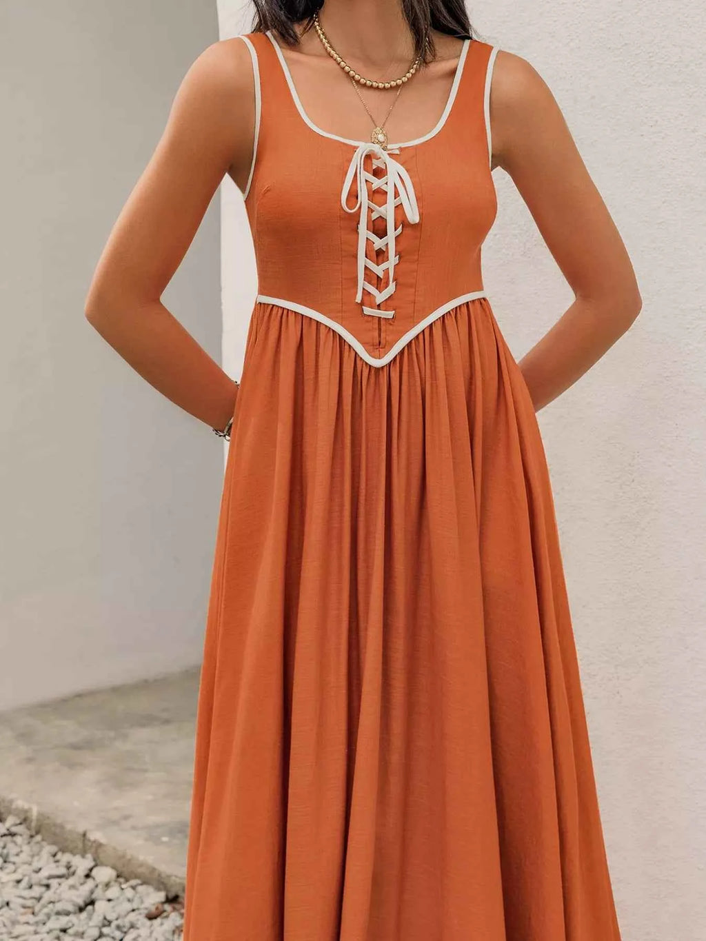 Contrast Trim Lace-Up Maxi Tank Dress 1c1f27c1-a284-4324-8aa3-3ea8831ea7dd-Max-Origin