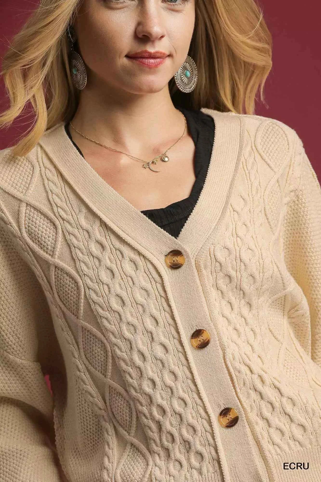 Umgee Chunky Cable Knit V-Neck Button-Up Cardigan 1c22b2d8-d393-4edb-9dec-20ded9e5d5f5-Max-Origin