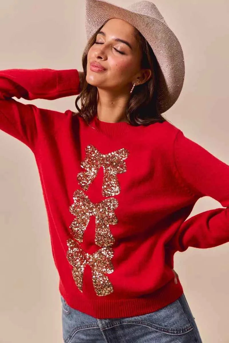 SO ME Sequins Bow Ribbon Embellished Christmas Sweater 1c22b691bd384f8a8a76010c7aff4fea-Max-Origin