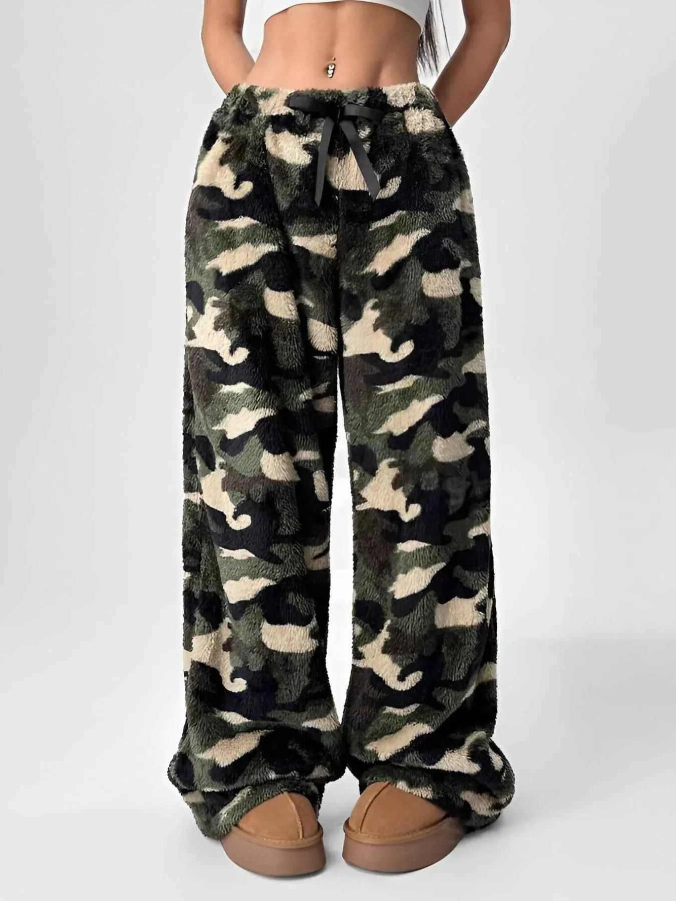 Drawstring Wide Leg Pants Green Camouflage 1c2a6ceb-eceb-4422-9101-3fa7fc05083b-Max-Origin