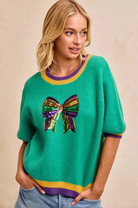 Mardi Gras Sequin Ribbon Patched Sweater 1c2bd1624ecb4f63ab784ada1a5d4c38-Max-Origin