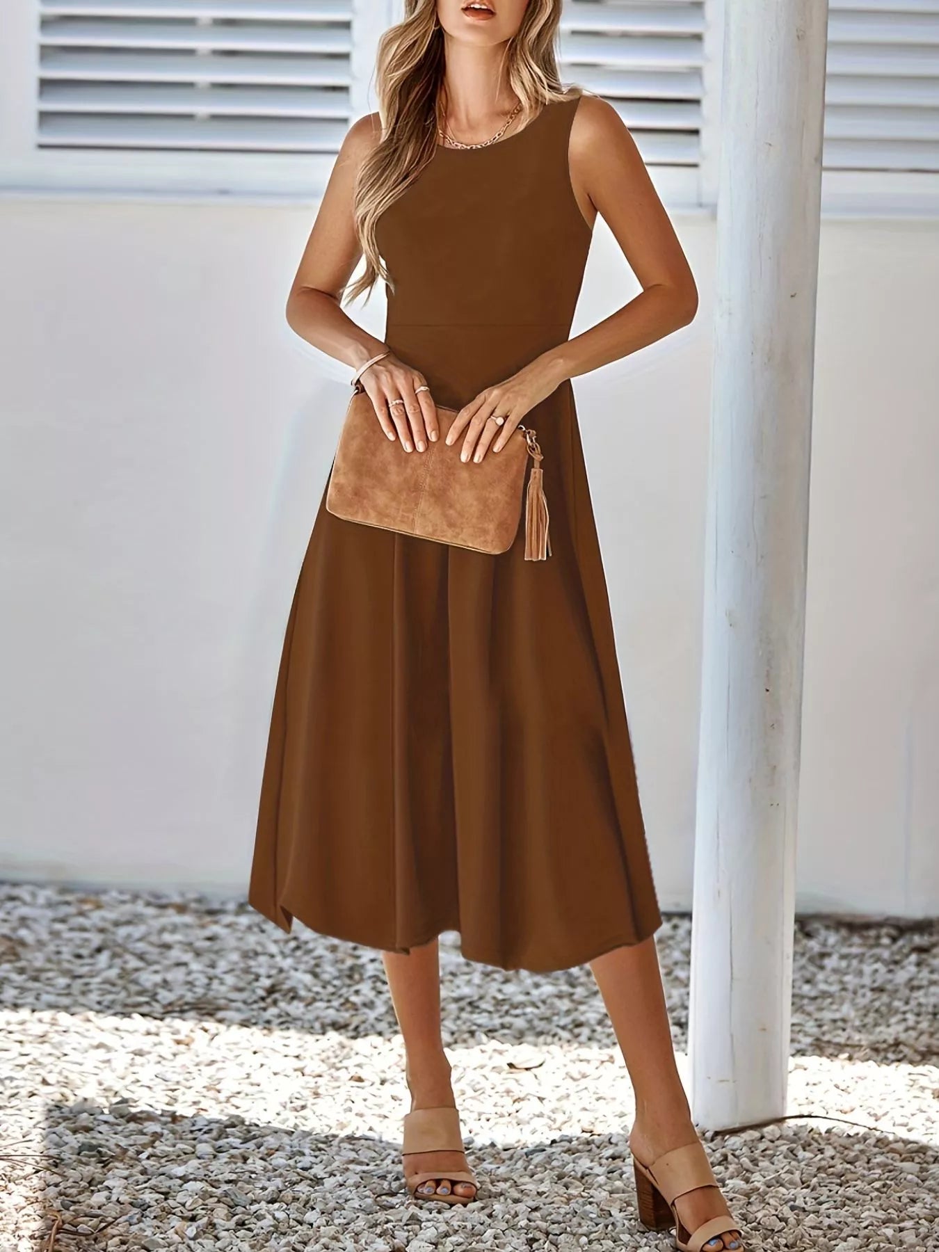 Sleeveless A-Line Midi Dress Brown 1c2c9a26-895c-4a66-bdff-65e7be9d7df5-Max-Origin