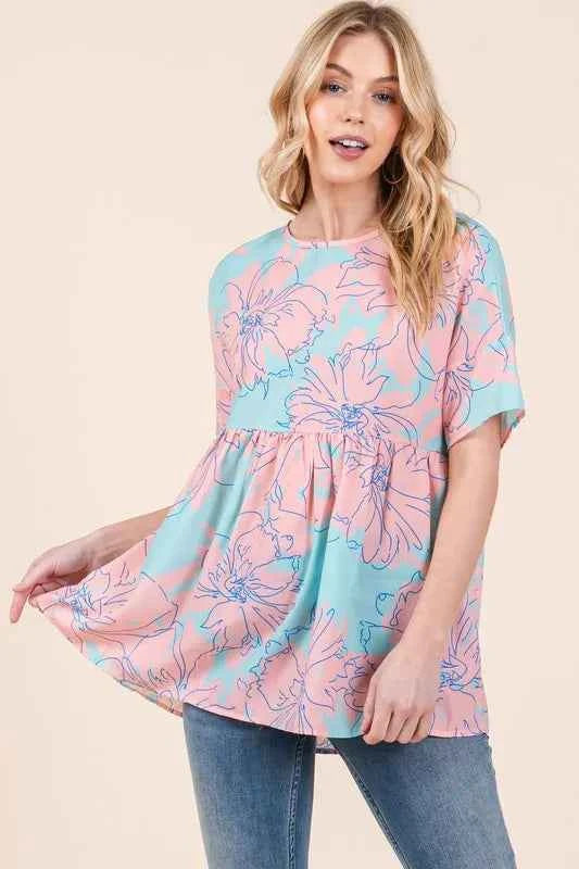 BOMBOM Floral Babydoll Tunic Top 1c3052bc38ec4bed825b4837b265a901-Max-Origin