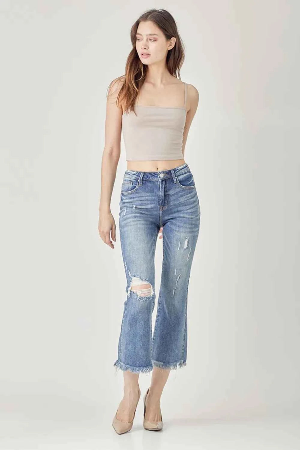 RISEN High Waist Distressed Cropped Bootcut Jeans 1c33d239-ded7-4d38-801b-aa2458a45d98-Max