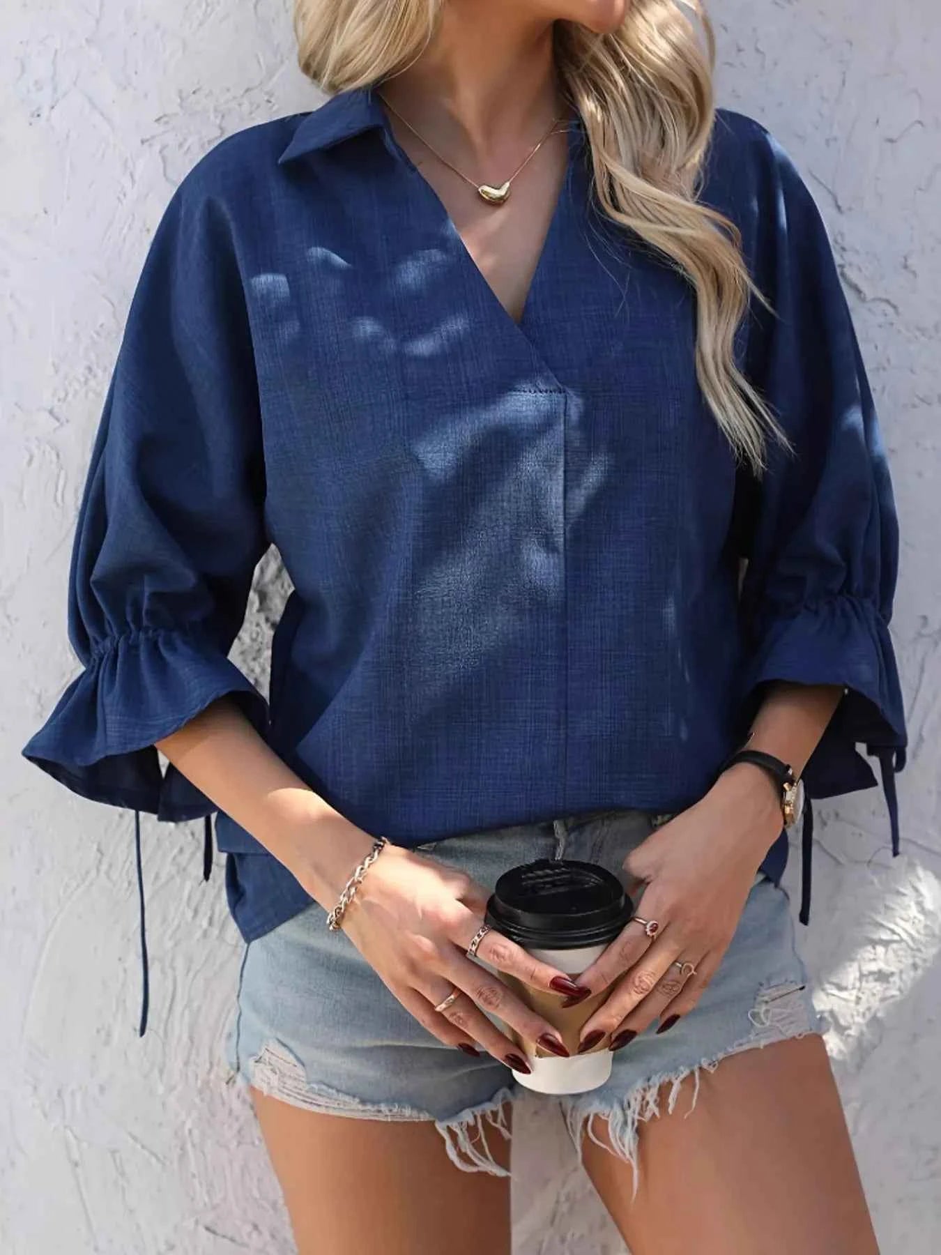 V-Neck Ruffle Sleeve Blouse 1c38fc5360b64717b2323adcf2357491-Max-Origin