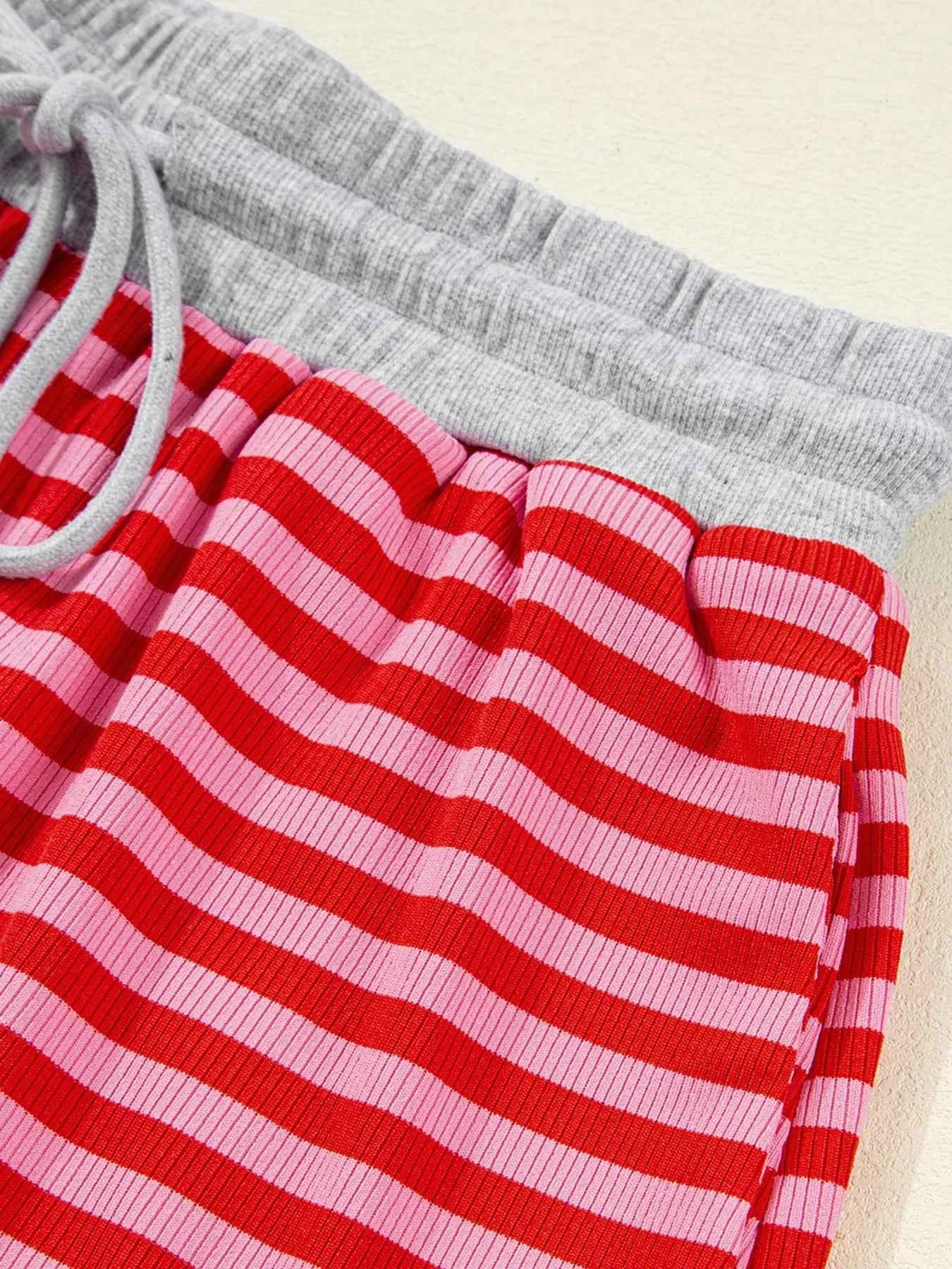 Stripe Drop Shoulder Baggy Top and Shorts Casual Set