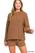 Zenana Round Neck Knit Top and Shorts Sweater Set DEEP CAMEL 1c3b5a82f987499b85f95f83dd3f1efe-Max-Origin