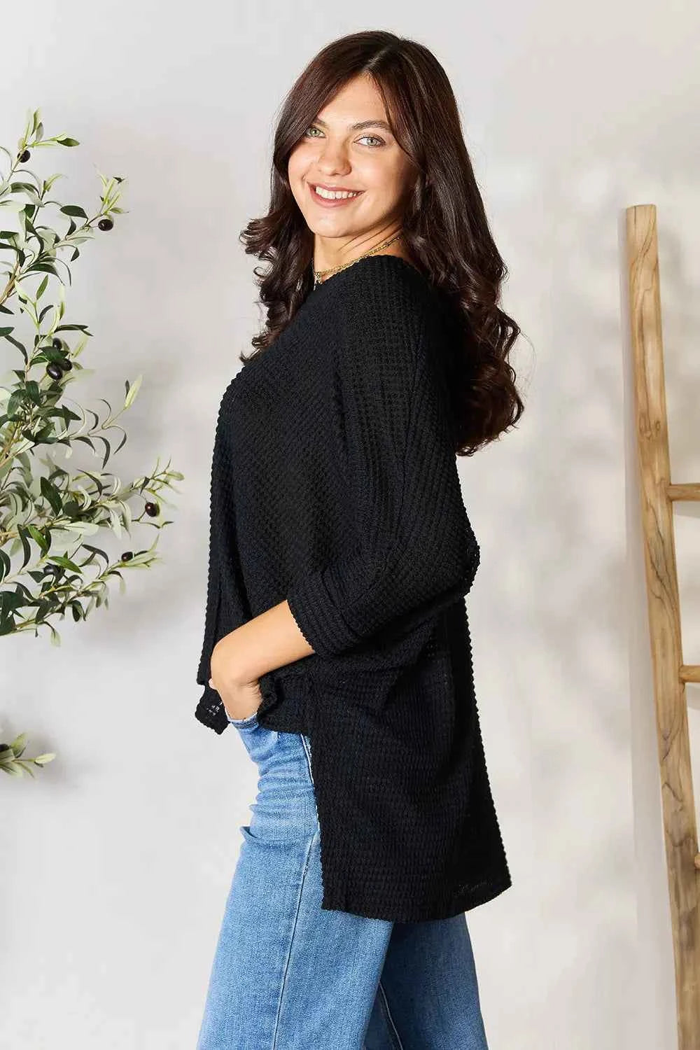 Zenana Full Size Round Neck High-Low Slit Knit Top 1c42746872424c42adac8e90b411499d-Max