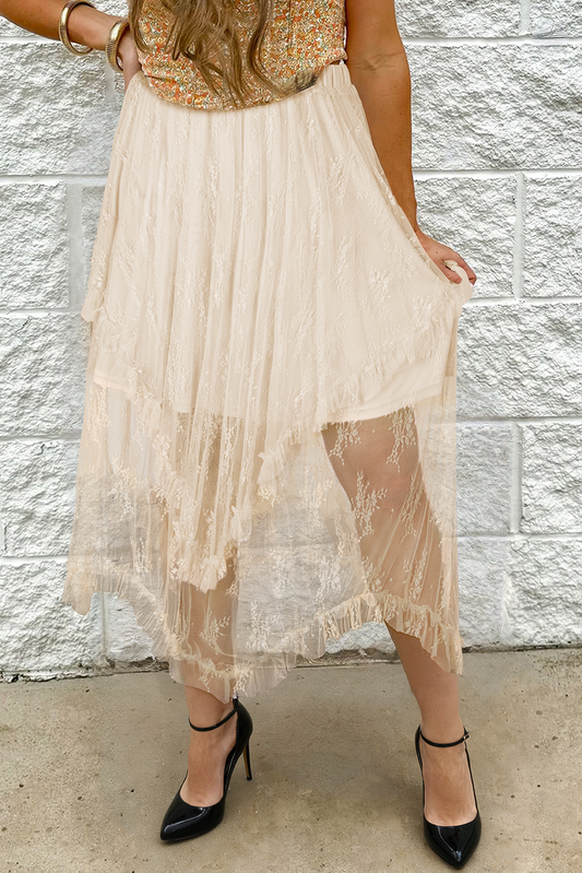 Apricot Lace Cascading Tiered High Waist Maxi Skirt 1c455d1d14d88c90
