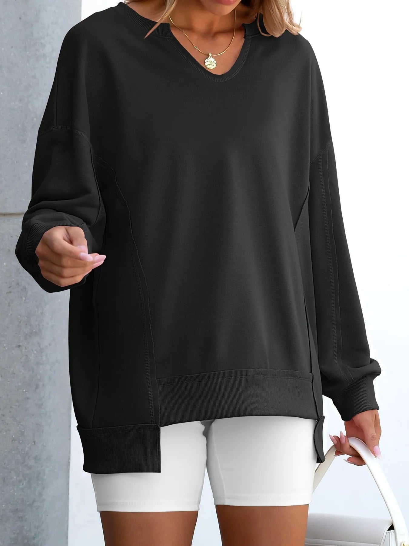 Notched Long Sleeve Oversized Sweatshirt 1c4f6d54645c41eea1f90c7818fedcc9-Max-Origin
