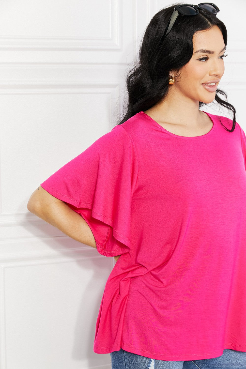 Yelete Full Size More Than Words Flutter Sleeve Top 1c50dd14bb4142d59fdda98402538e28-Max