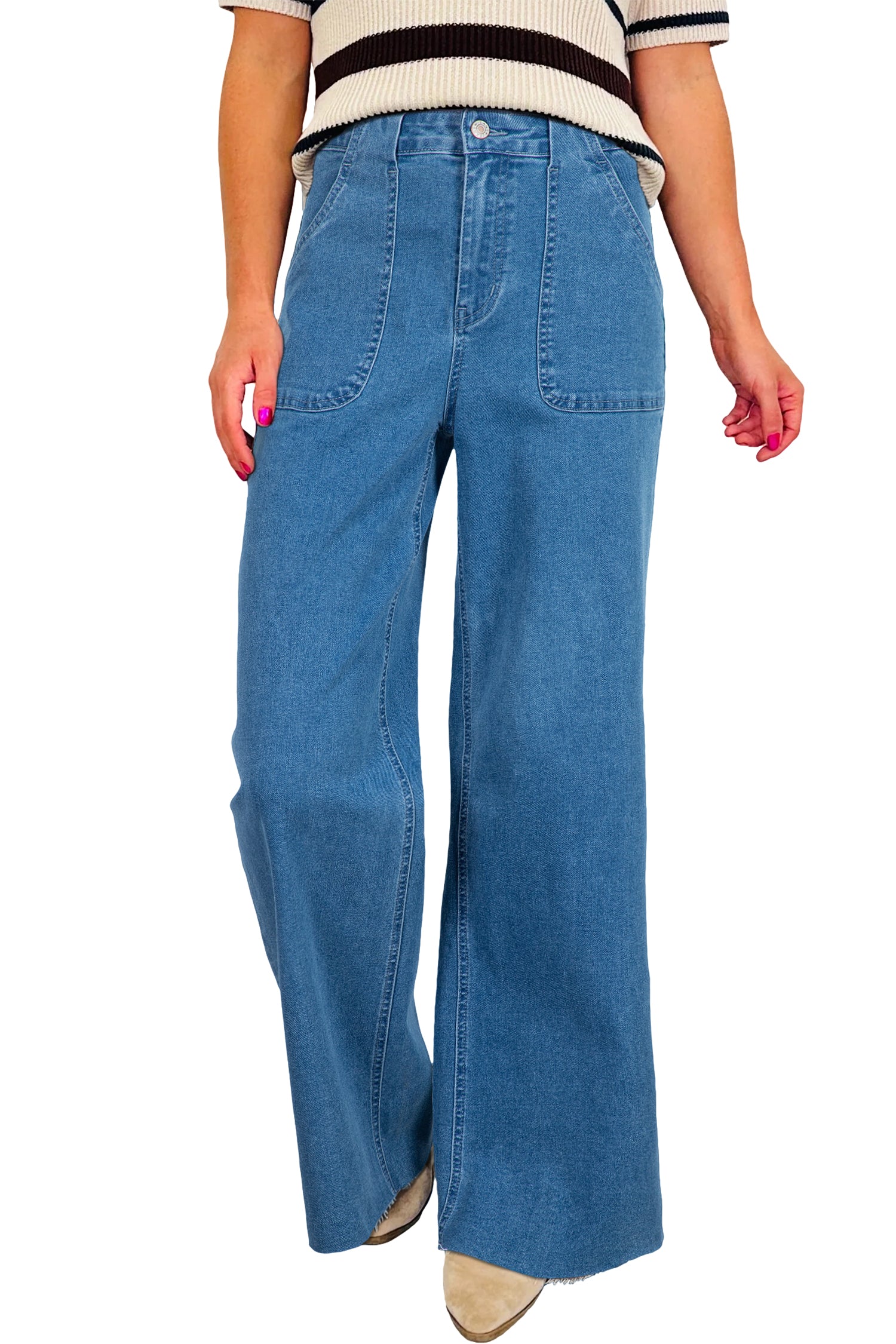 Dusk Blue Retro Washed Patch Pocket Loose Jeans 1c539c55387ddbfc