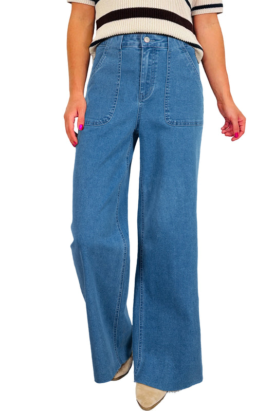 Dusk Blue Retro Washed Patch Pocket Loose Jeans 1c539c55387ddbfc