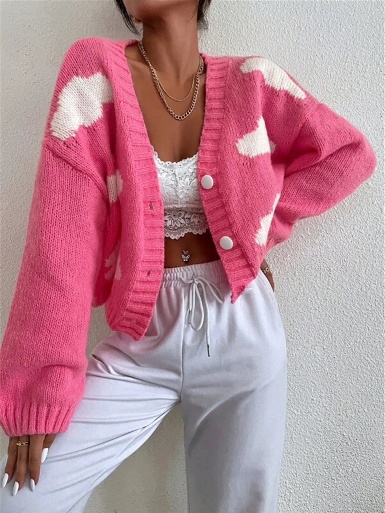 Contrast Cloud Pattern Cropped Button-Up Cardigan 1c5eea8010a44eae86f29e554282774d-Max-Origin