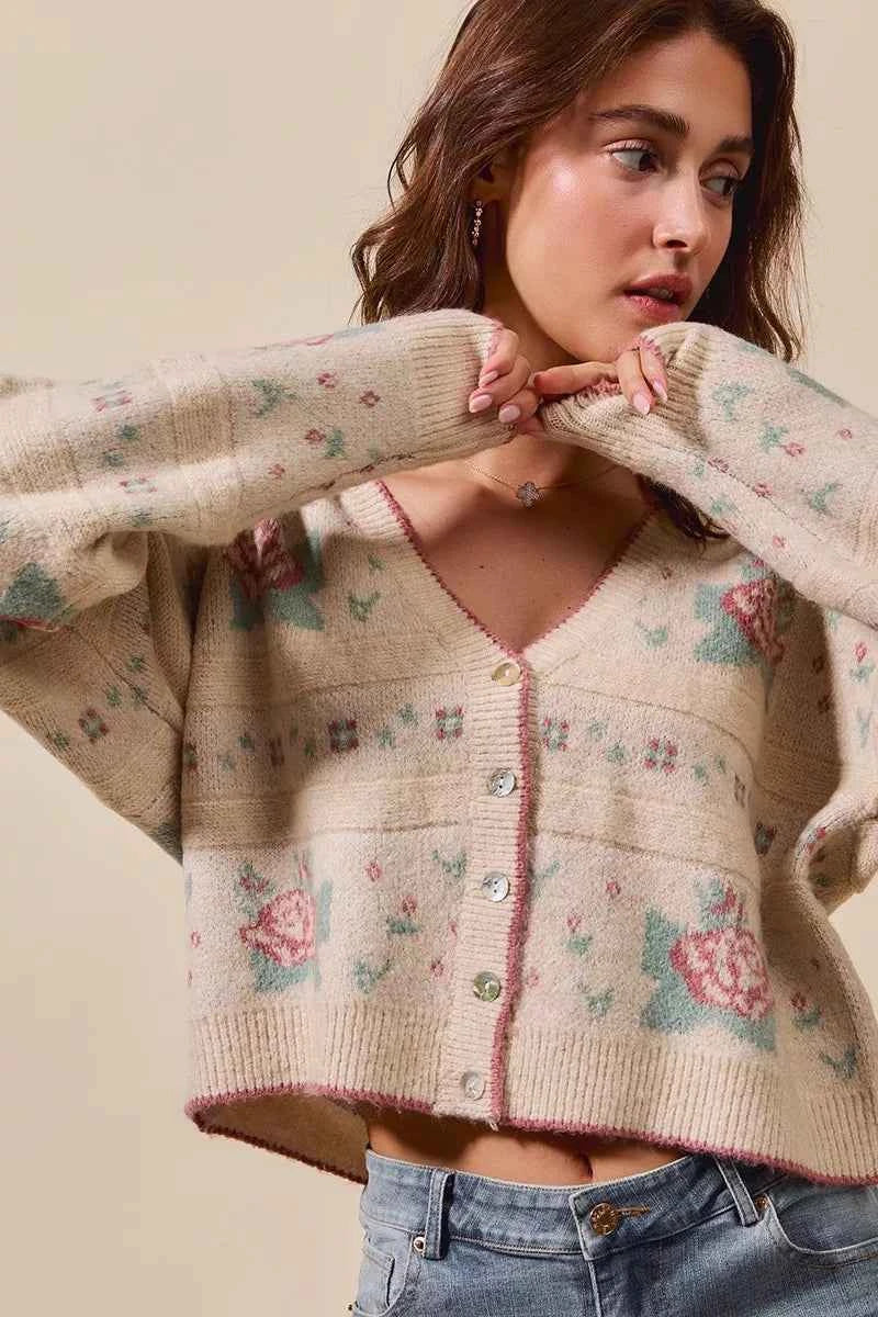 SO ME Floral Pattern Long Sleeve Button Sweater Cardigan 1c63efea5f9b4444802aec6a73d5b96f-Max-Origin