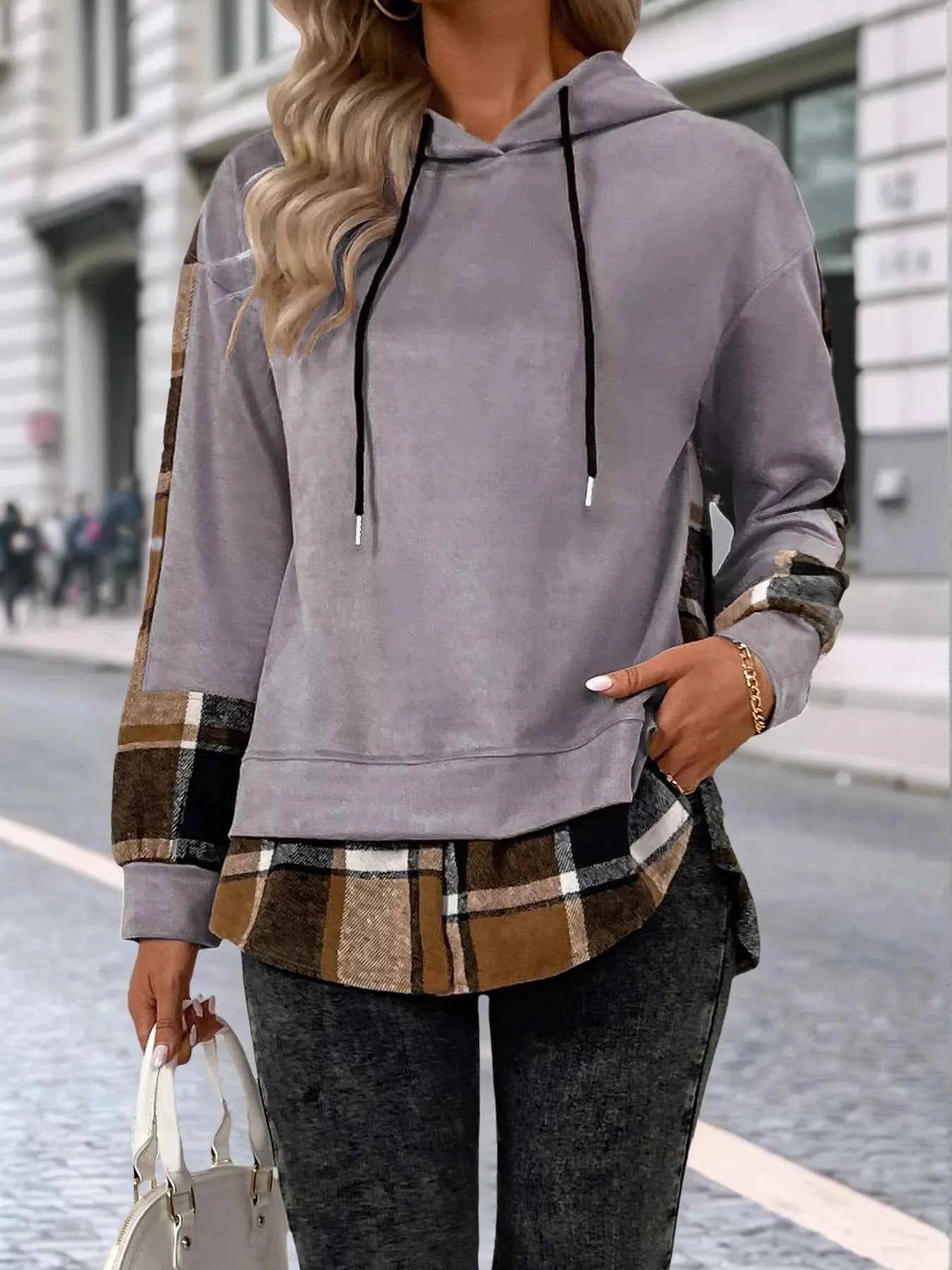 Plaid Drawstring Long Sleeve Hoodie 1c6739c4-755f-41cc-a71e-3489c583bec3-Max-Origin