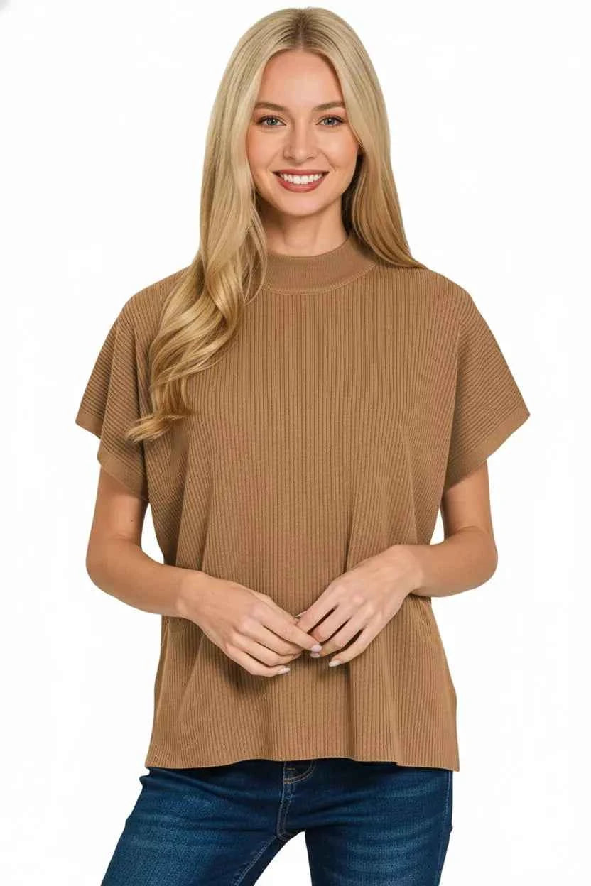 Zenana Viscose Mock Neck Short Sleeve Boxy Sweater 1c761c3b-fe66-467a-a897-4c1eabb0cd89-Max-Origin