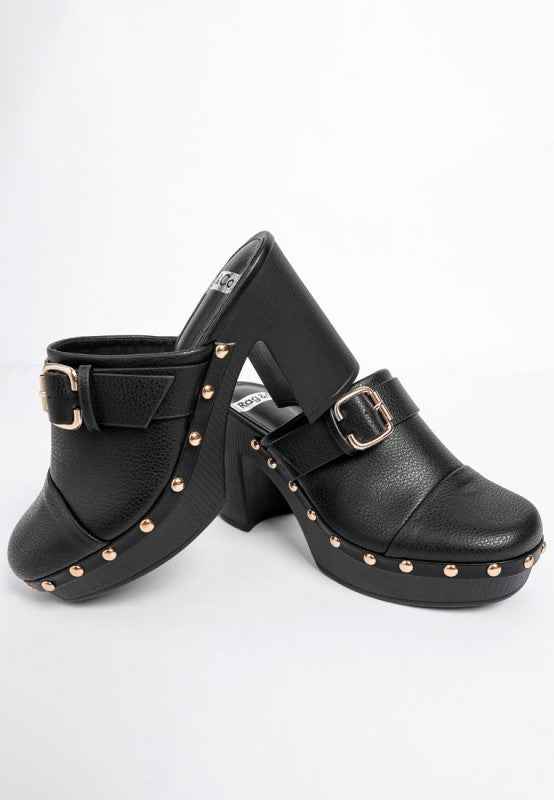 Septim Genuine Leather Studded Clog Heels 1c76b3e1-87e3-4818-ae17-f1b5d5299c07