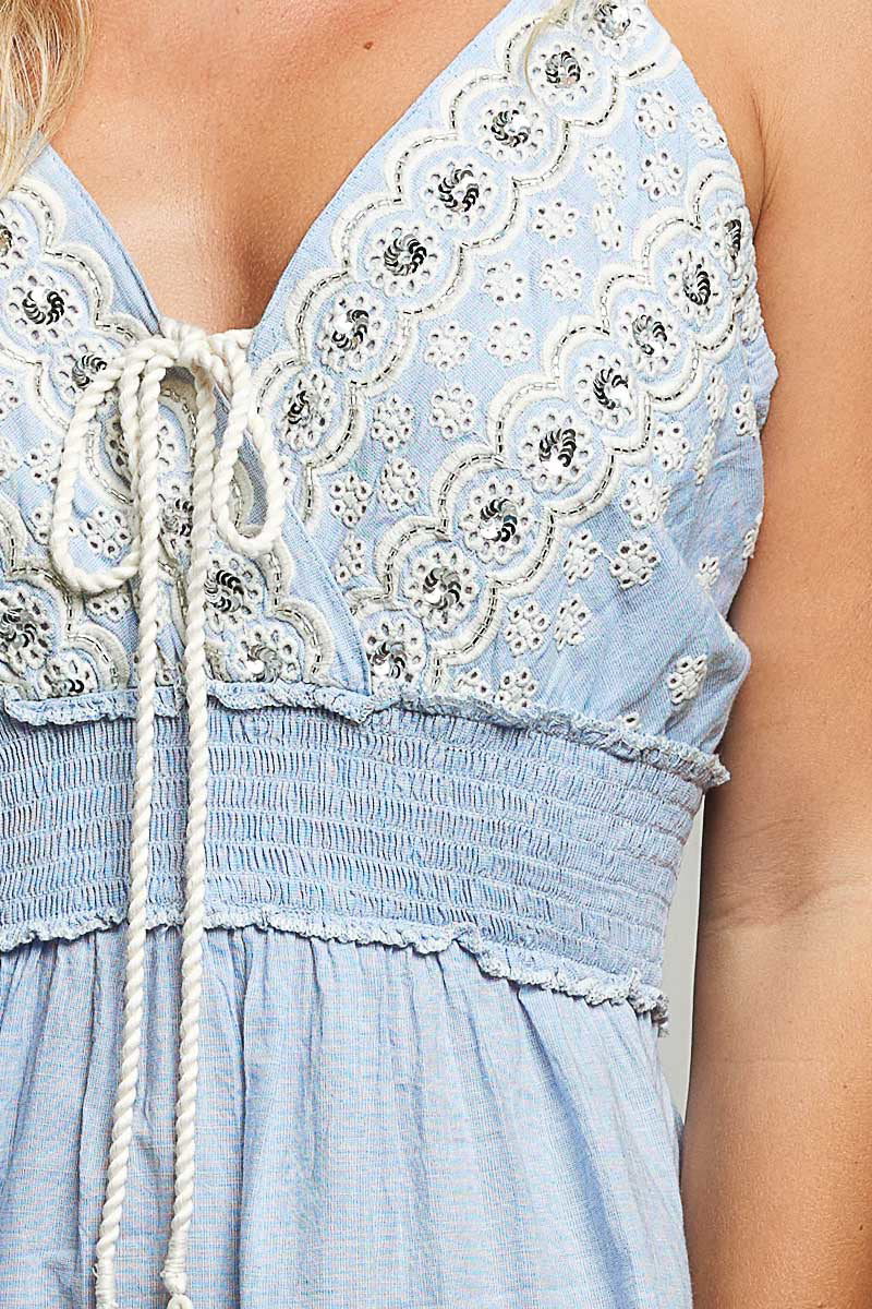 POL Eyelet Embroidered Smocked Waist Mini Dress 1c77ac9e-e737-4b78-8199-cf31f490a631-Max
