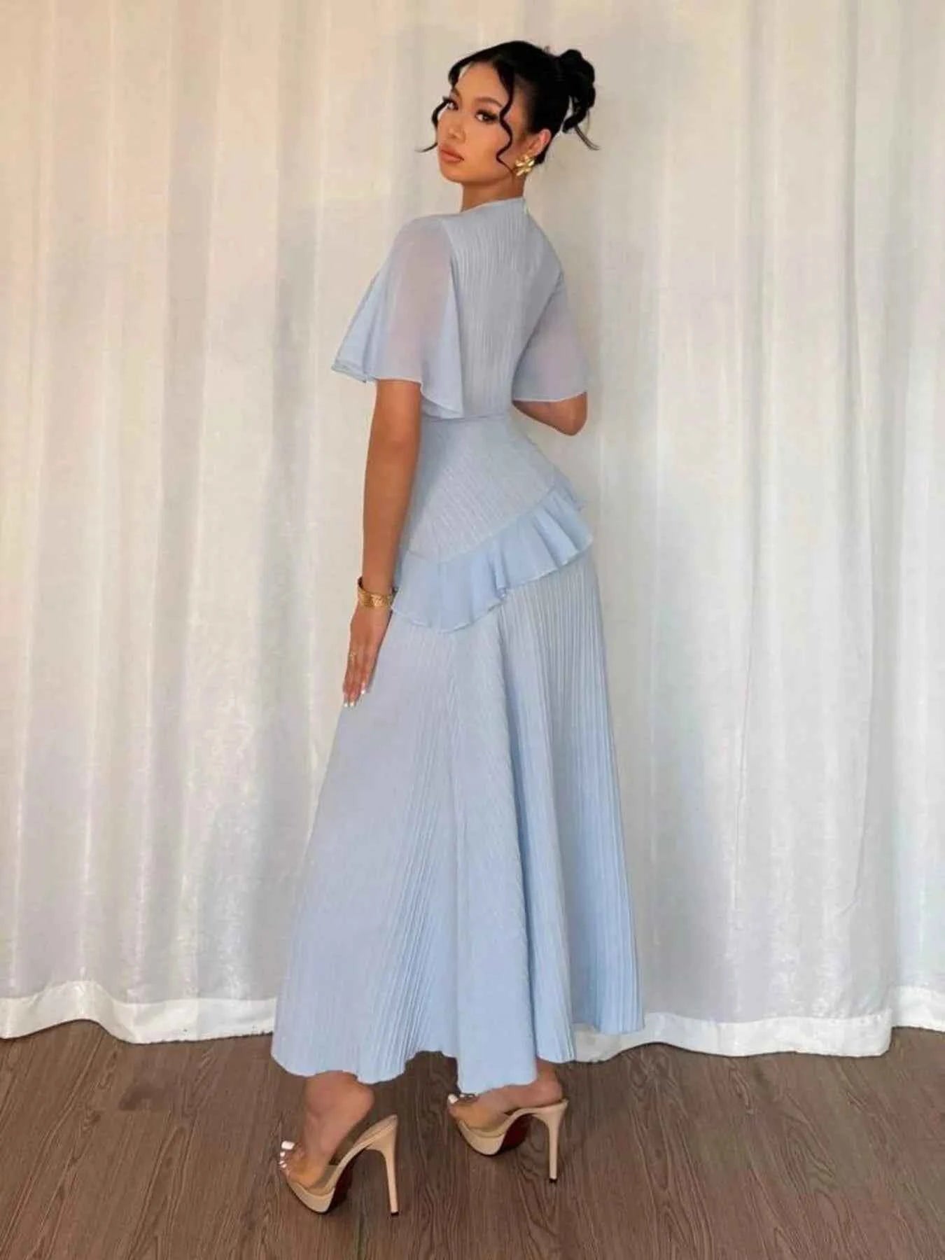 Ruffled Round Neck Flutter Sleeve Dress 1c77cb47bec84461b67dd4d084c483df-Max-Origin