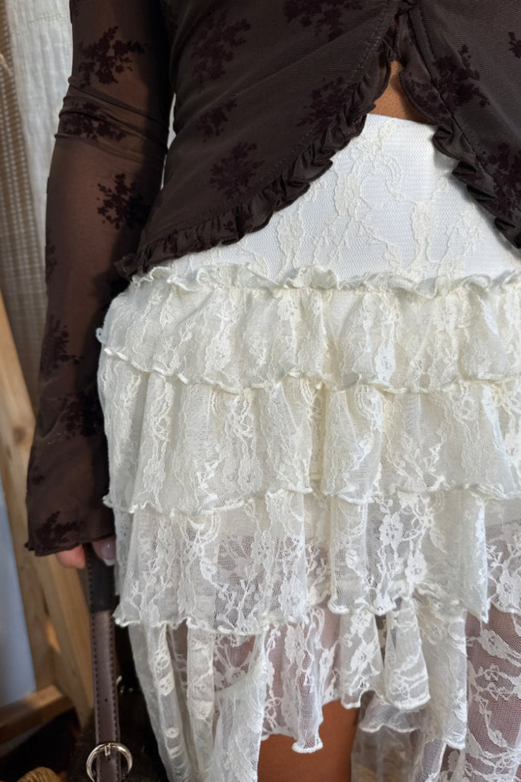 White Sheer Lace Frilly Ruffles High Low Long Skirt 1c78e89c55c62632