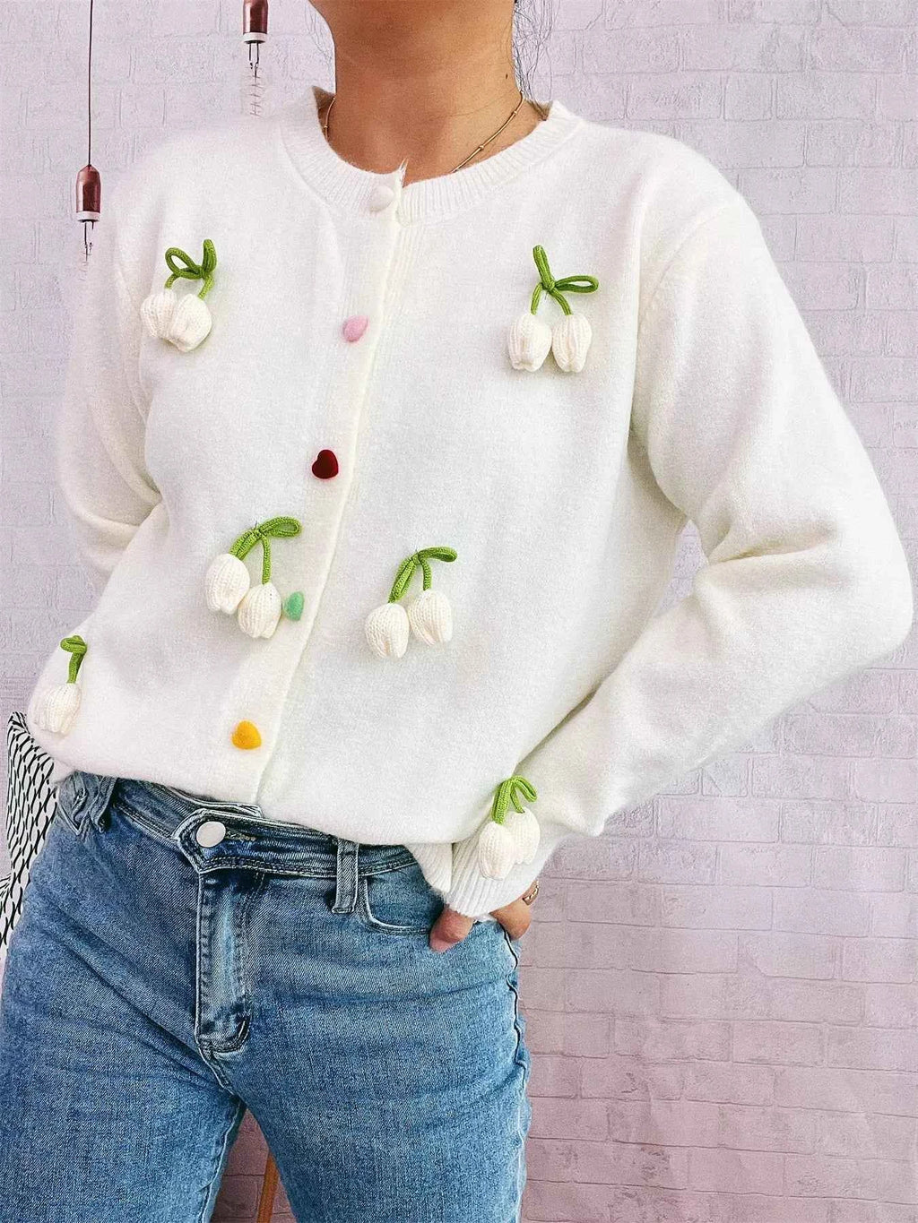 Flower Button Up Long Sleeve Cardigan 1c7b3ff14fc649f2a0b4d2570dd1bd00-Max-Origin