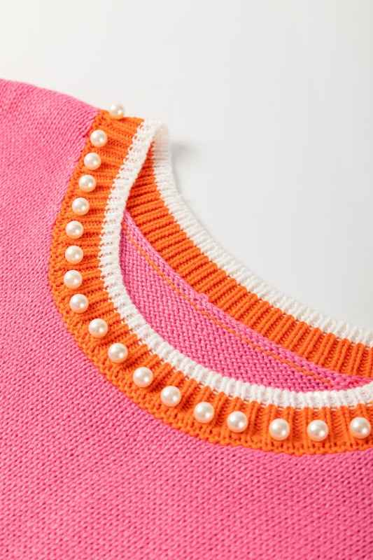 Contrast Trim Pearl Crewneck Sweater Top 1c7d1378-e772-4e76-a92a-67d8c54bf433