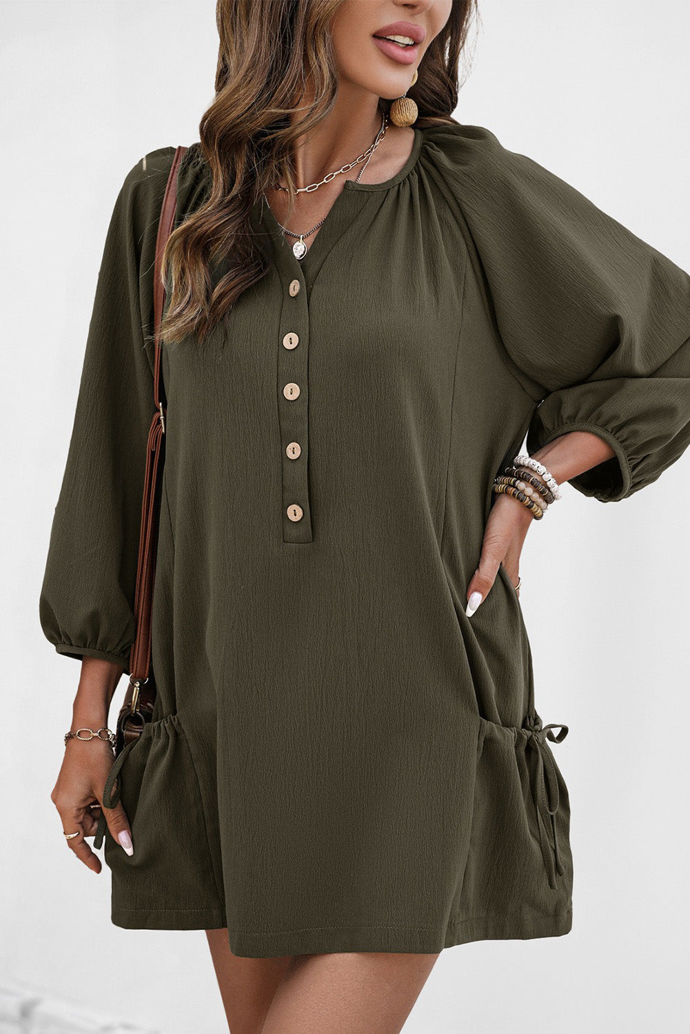 Moss Green Elastic Pocket Bracelet Sleeve Mini Dress 1c86294710d20ab2