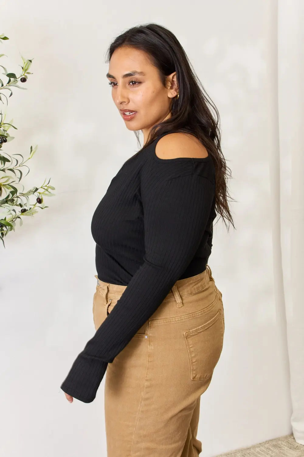 Culture Code Full Size Ribbed Surplice Cold Shoulder Top 1c8bf0f9b0fd4f46b19e6b9e4da20d84-Max