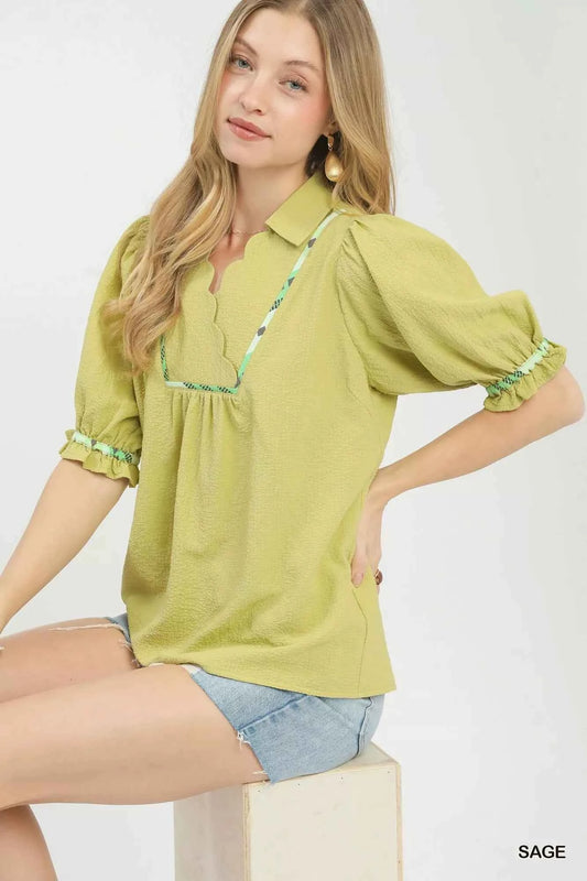 Scalloped Trim Blouse with Puff Sleeves 1c95e864-c2b6-4c63-af6b-c2c8398440c1-Max-Origin